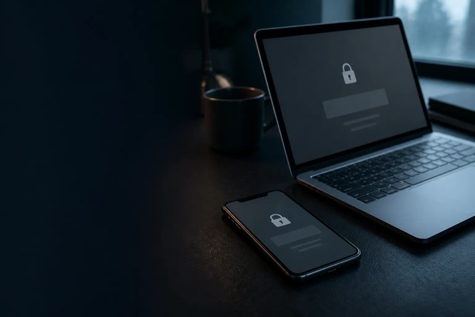 Laptop und Smartphone zeigen ein Schloss als Symbol für gesperrte Konten